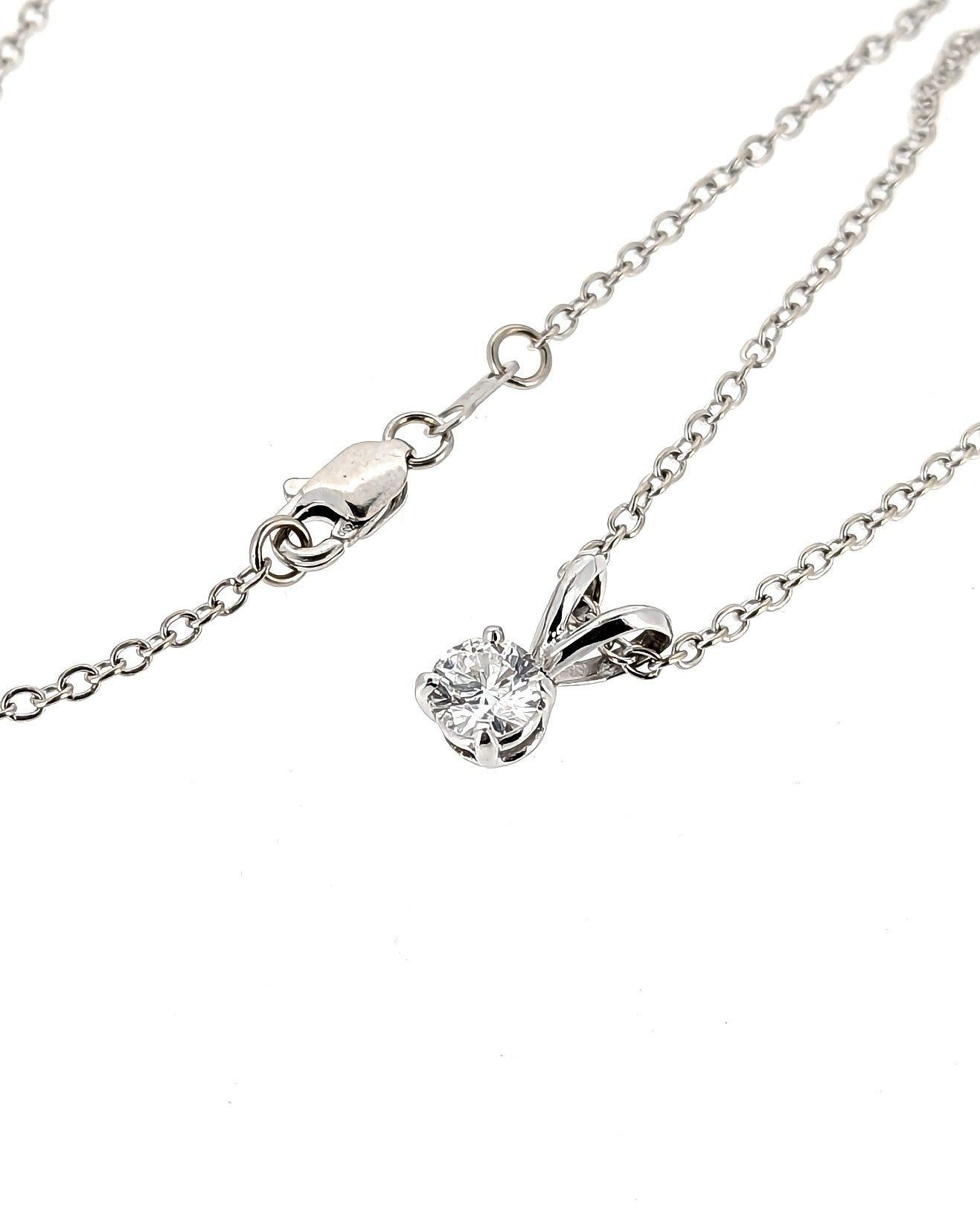 18k White Gold Round Diamond Pendant Necklace 0.41ct E/VS2 GIA