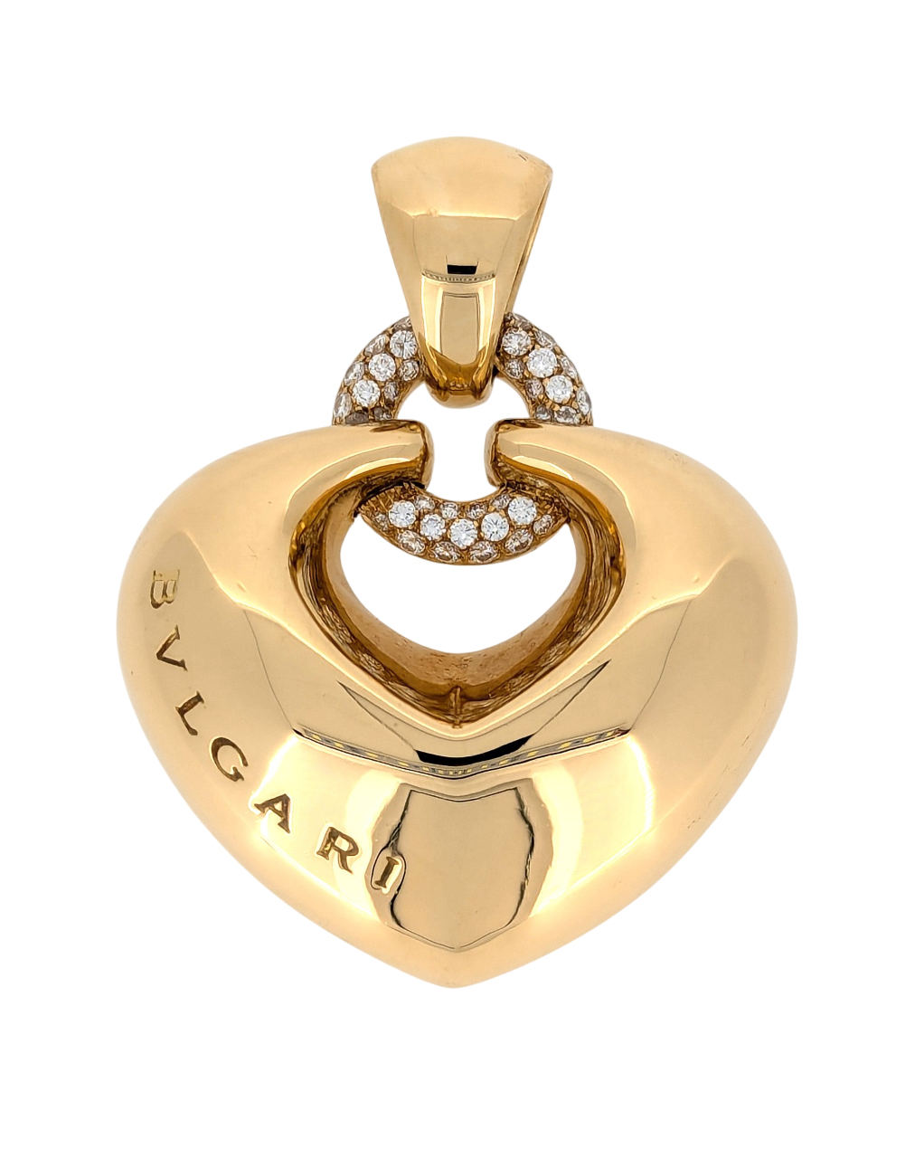 Bulgari 18K Yellow Gold 'Doppio Cuore' and Diamond Puffed Heart Pendant
