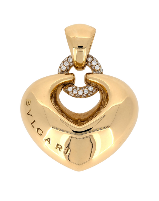 Bulgari 18K Yellow Gold 'Doppio Cuore' and Diamond Puffed Heart Pendant