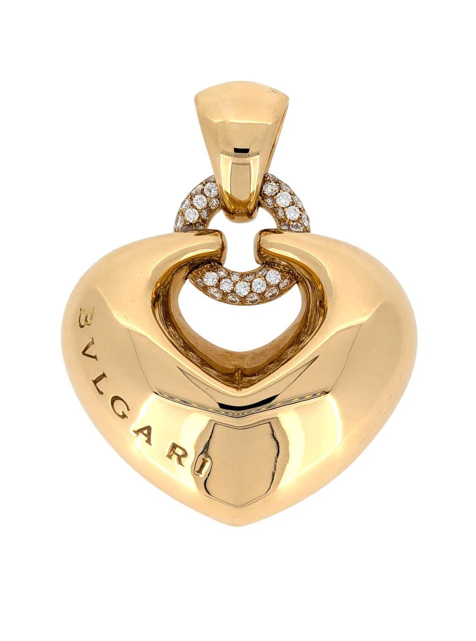 Bulgari 18K Yellow Gold 'Doppio Cuore' and Diamond Puffed Heart Pendant