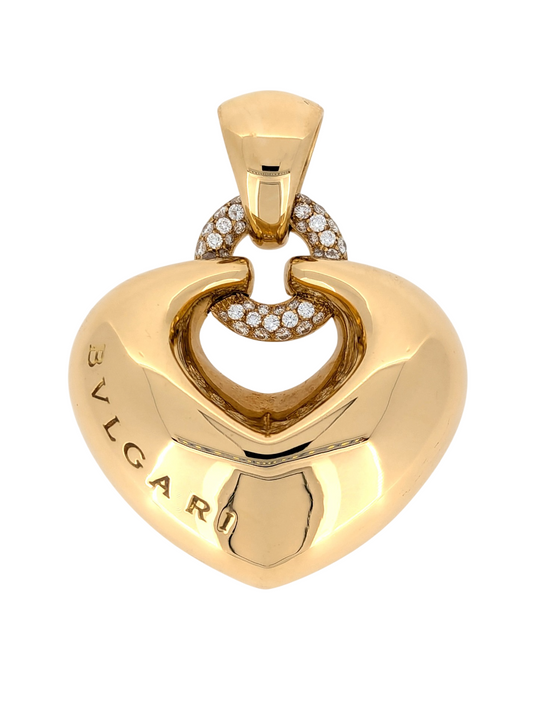 Bulgari 18K Yellow Gold 'Doppio Cuore' and Diamond Puffed Heart Pendant