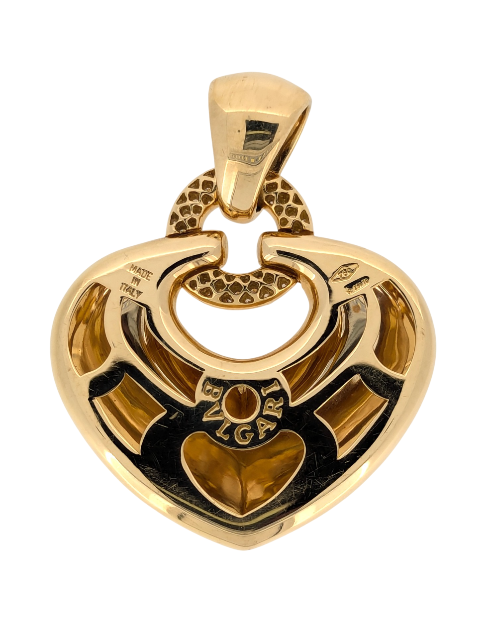Bulgari 18K Yellow Gold 'Doppio Cuore' and Diamond Puffed Heart Pendant