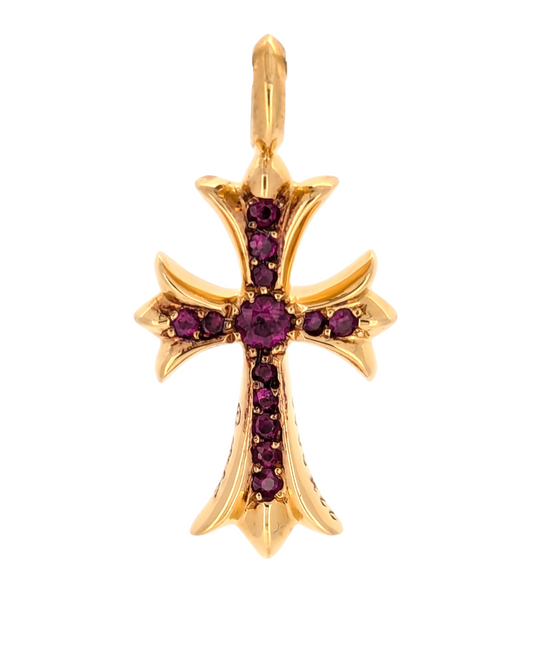 Chrome Hearts 22k Rose Gold Tiny Fat Ruby Cross Pendant