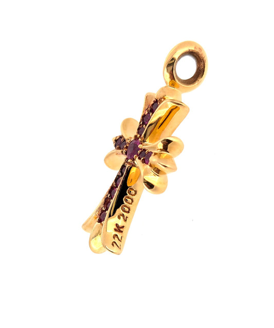 Chrome Hearts 22k Rose Gold Tiny Fat Ruby Cross Pendant