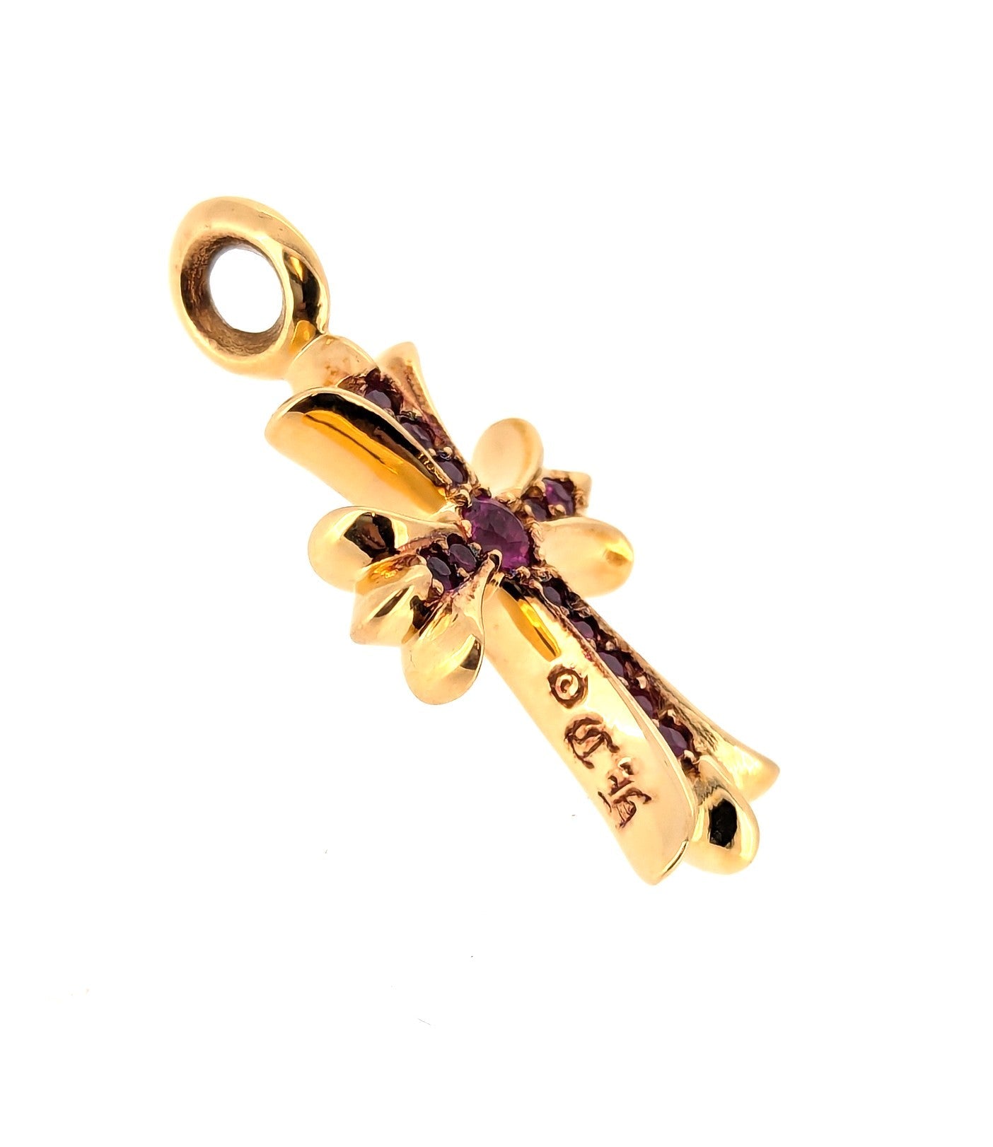 Chrome Hearts 22k Rose Gold Tiny Fat Ruby Cross Pendant