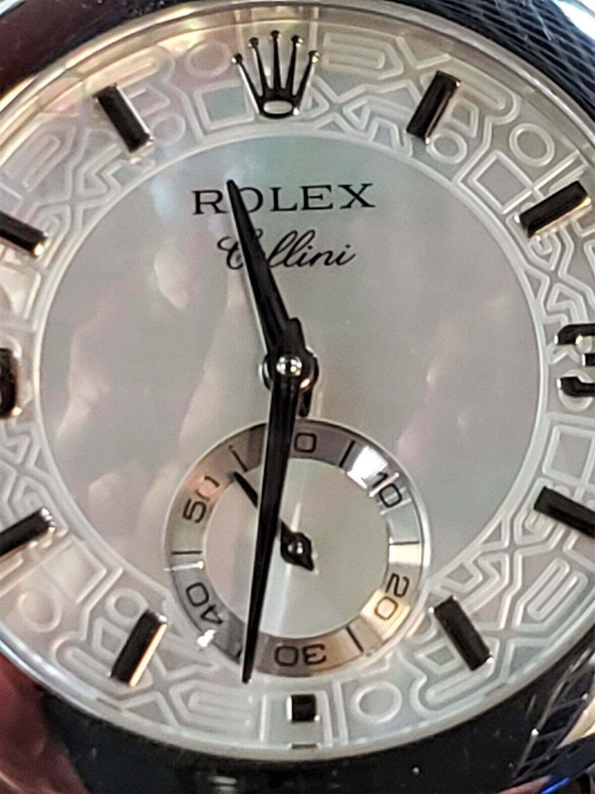 ROLEX Cellini Cellinium Men's Platinum Watch 5240 MOP Dial Black Leather Band