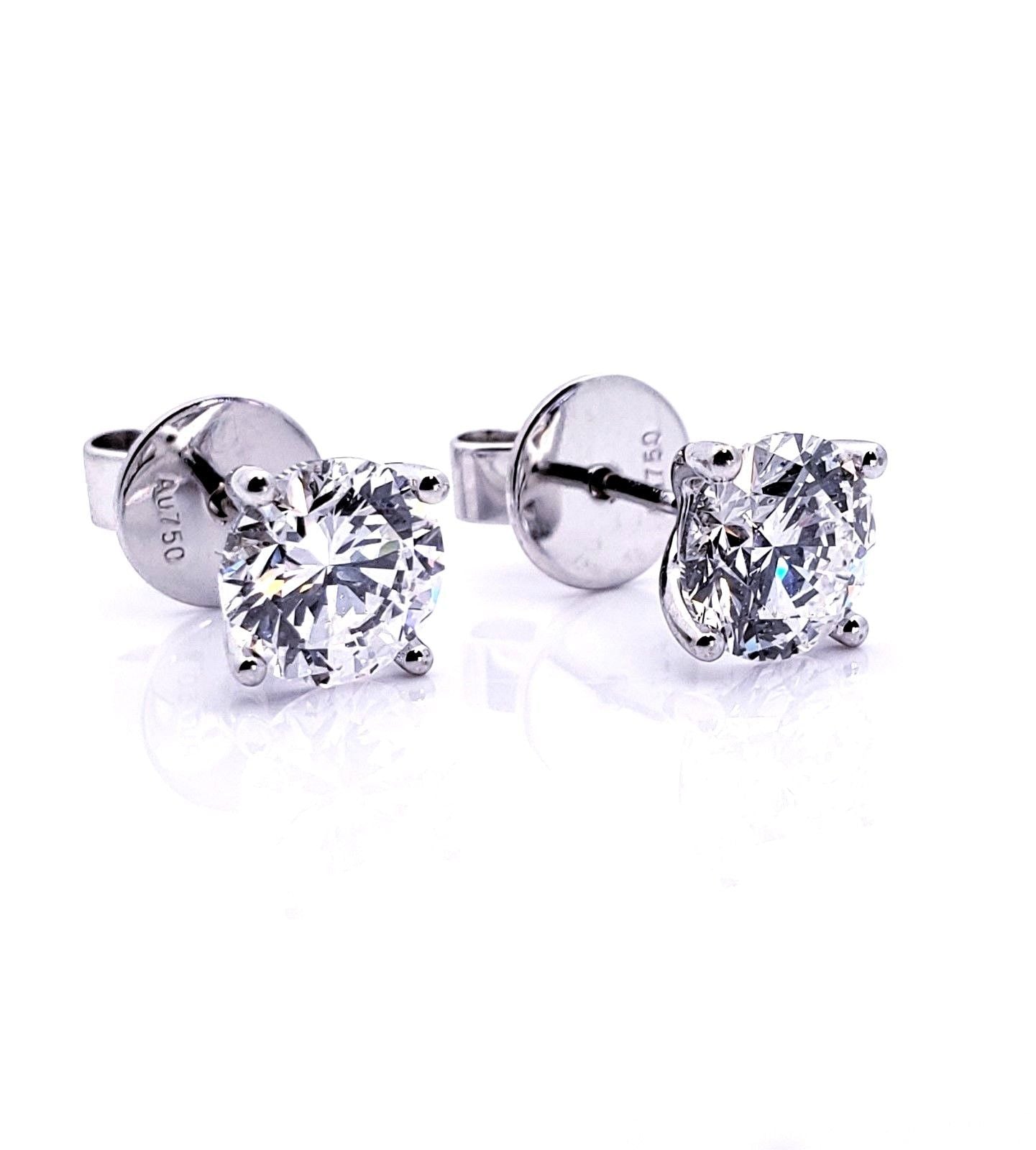 Quality Diamond Stud Earrings 1 Carat Each 18K GIA