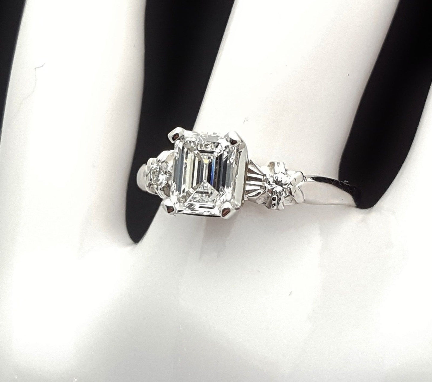 1 Carat Platinum Emerald Cut Diamond Engagement Ring E/ VVS2