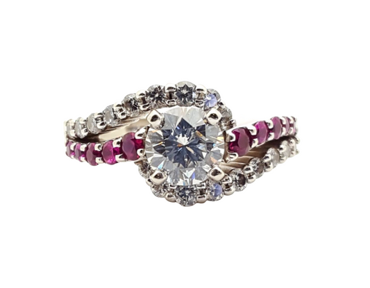 Ladies 14K White Gold Diamond & Ruby Ring .70ct F/SI1