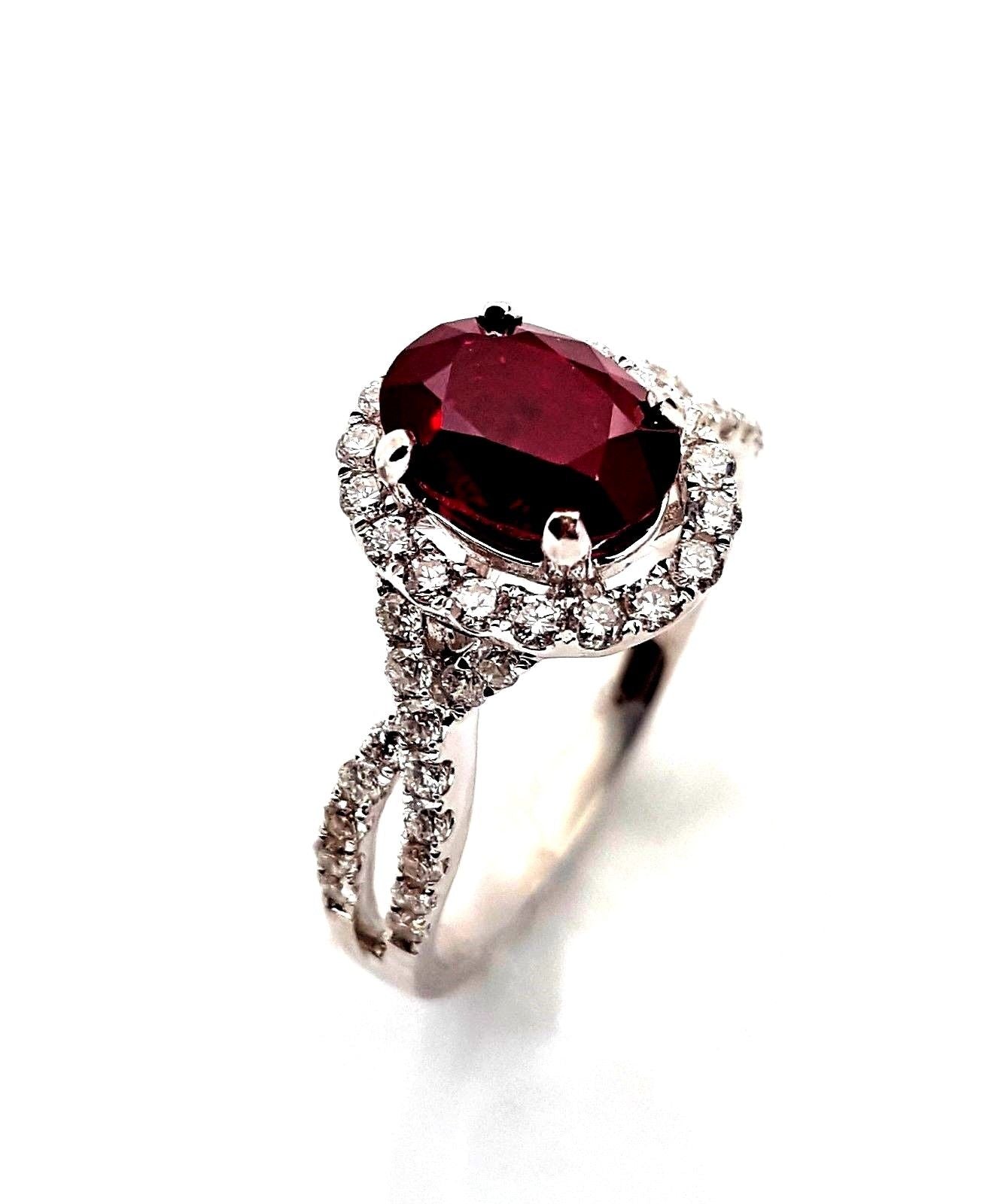Ladies 2 Carat Natural Ruby & Diamond Engagement Ring