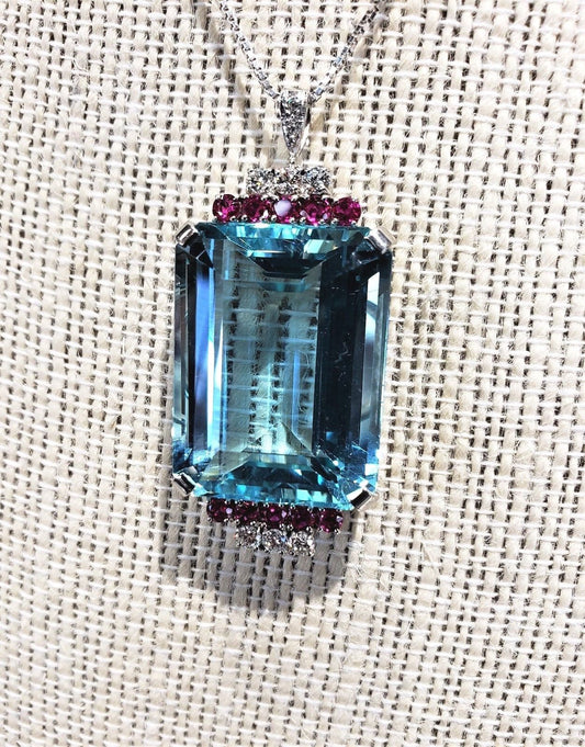 Vintage 41 Carat Emerald Cut Natural Aquamarine Pendant
