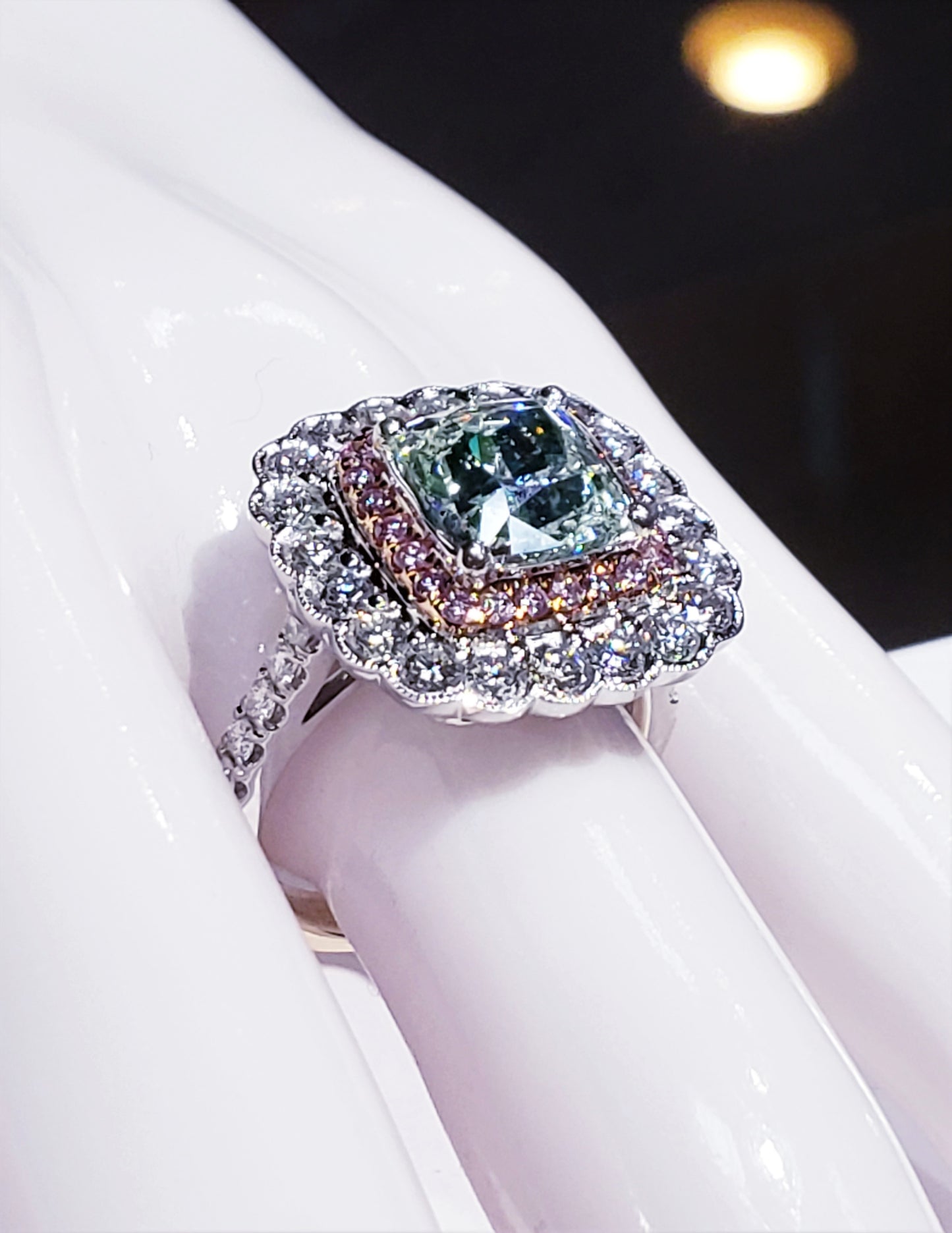 3.01 Carat Natural Light Yellow-Green Diamond Engagement Ring GIA