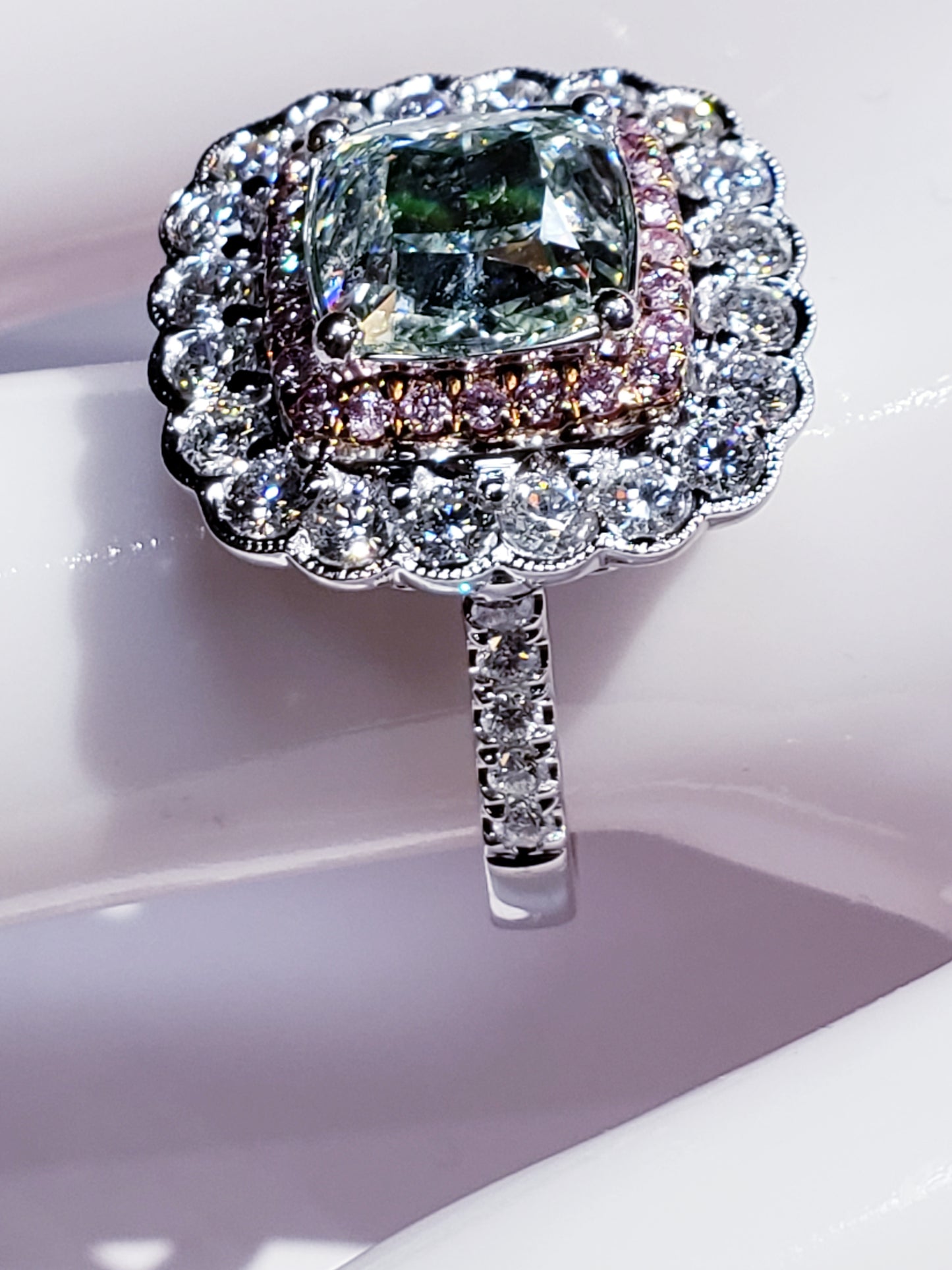 3.01 Carat Natural Light Yellow-Green Diamond Engagement Ring GIA