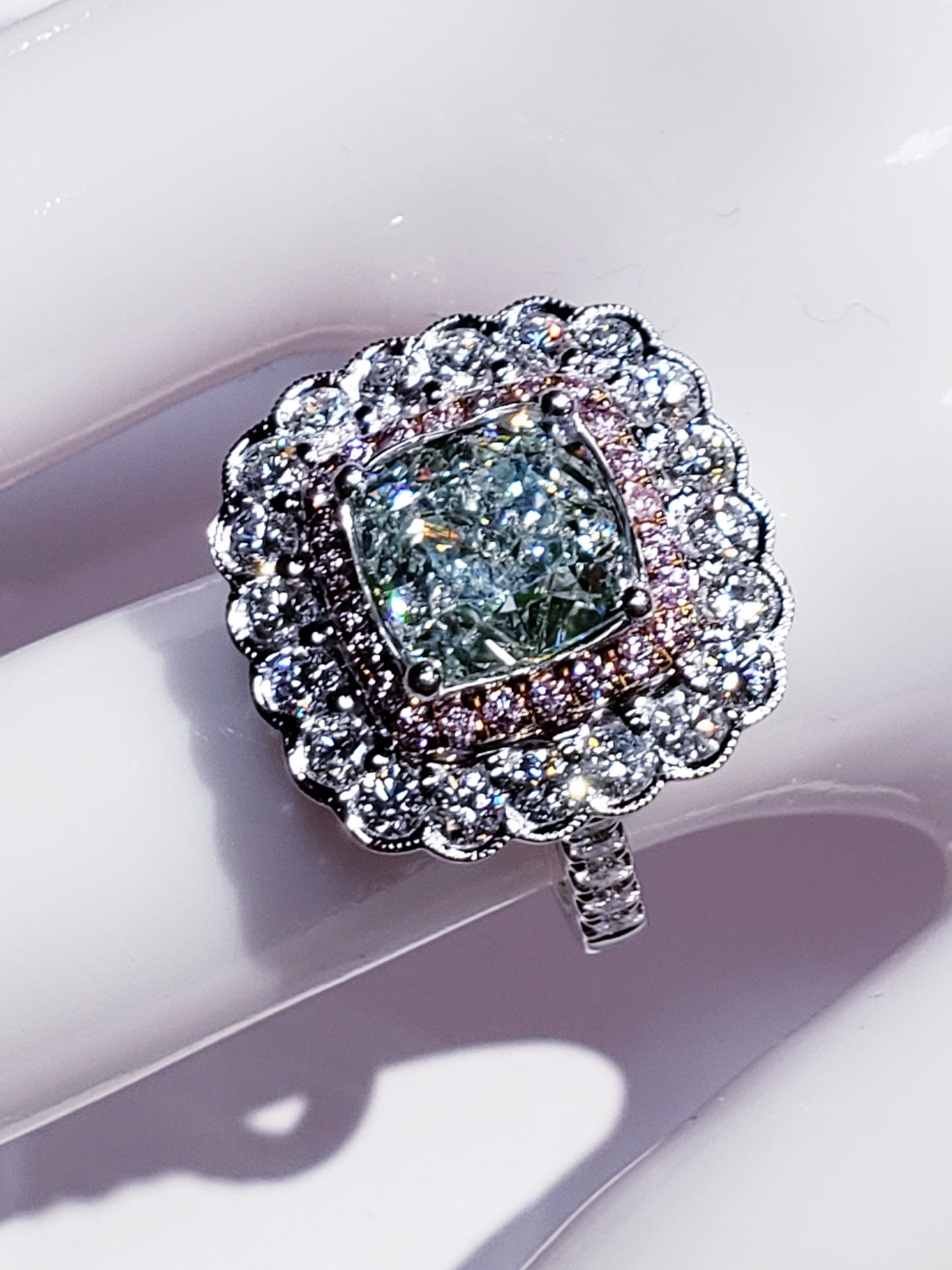 3.01 Carat Natural Light Yellow-Green Diamond Engagement Ring GIA