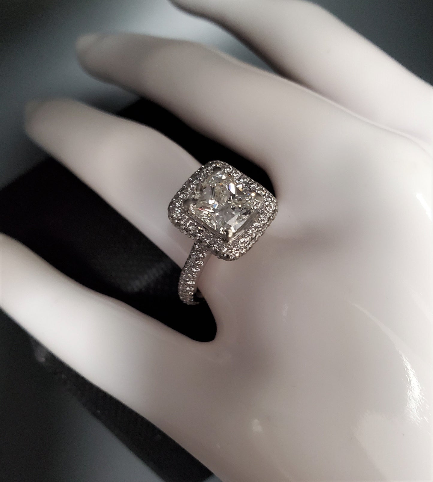 2.30 Carat Cushion Cut Diamond Halo Engagement Ring 14K White Gold