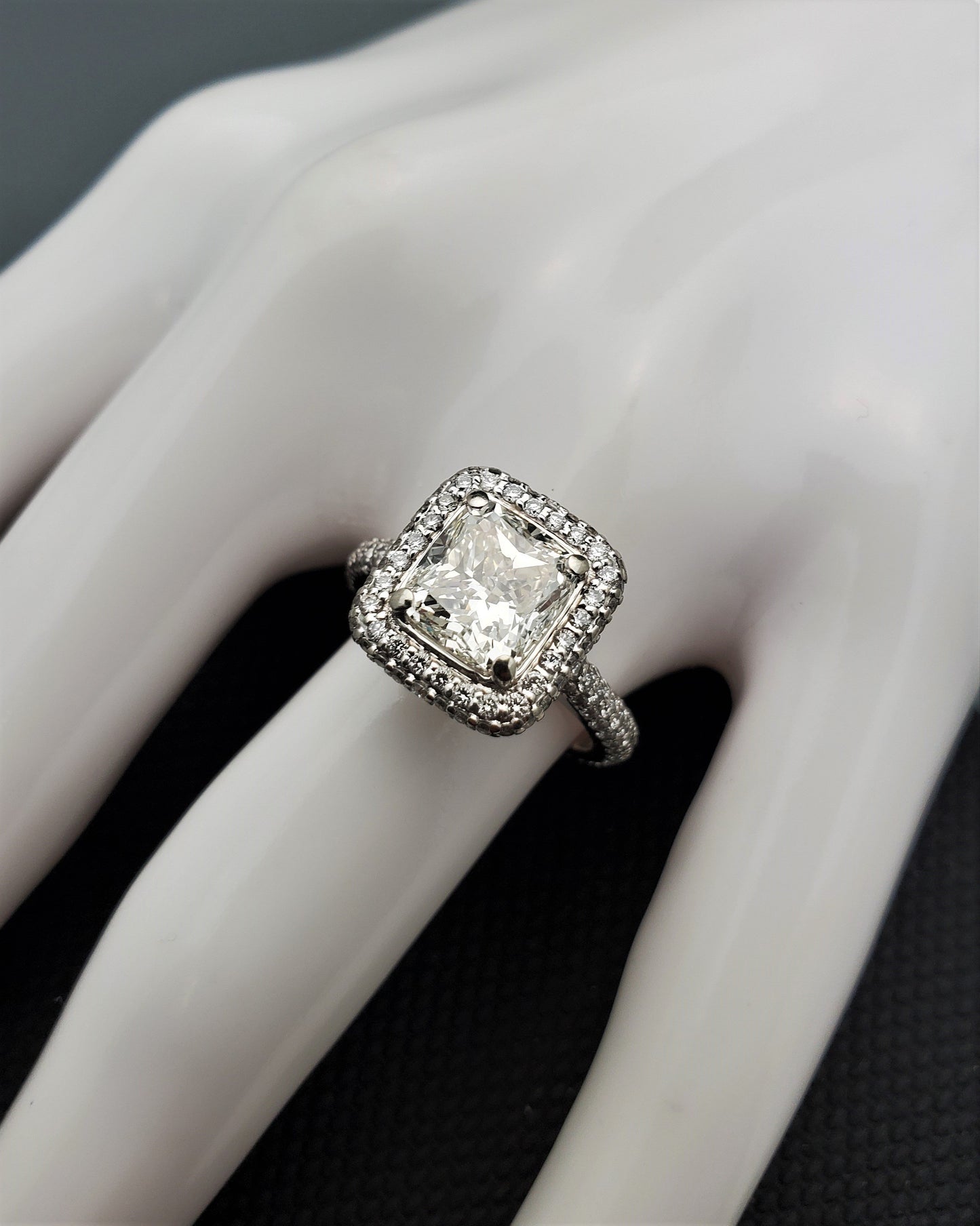 2.30 Carat Cushion Cut Diamond Halo Engagement Ring 14K White Gold