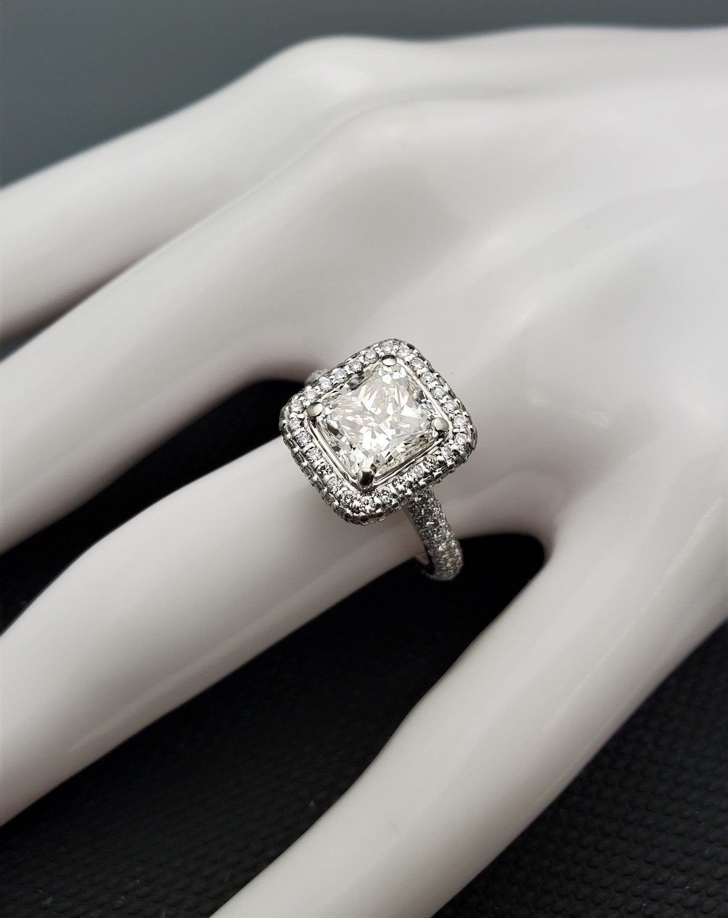 2.30 Carat Cushion Cut Diamond Halo Engagement Ring 14K White Gold