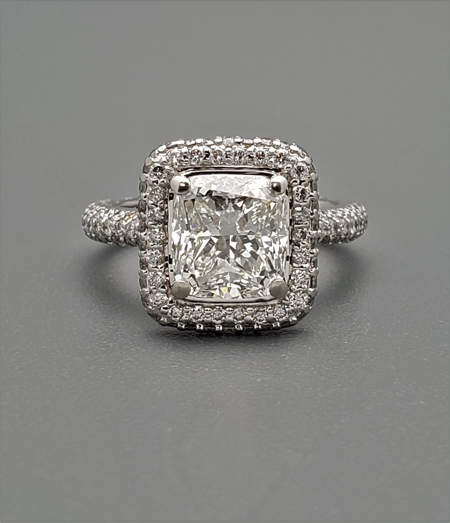 2.30 Carat Cushion Cut Diamond Halo Engagement Ring 14K White Gold