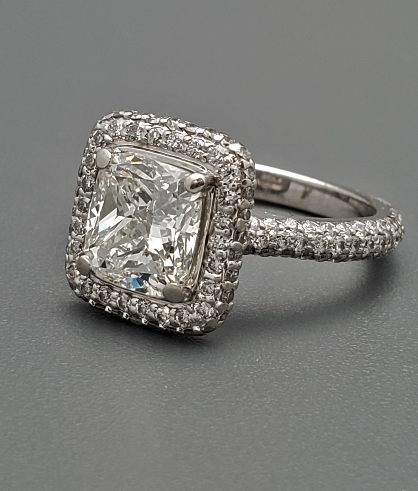 2.30 Carat Cushion Cut Diamond Halo Engagement Ring 14K White Gold
