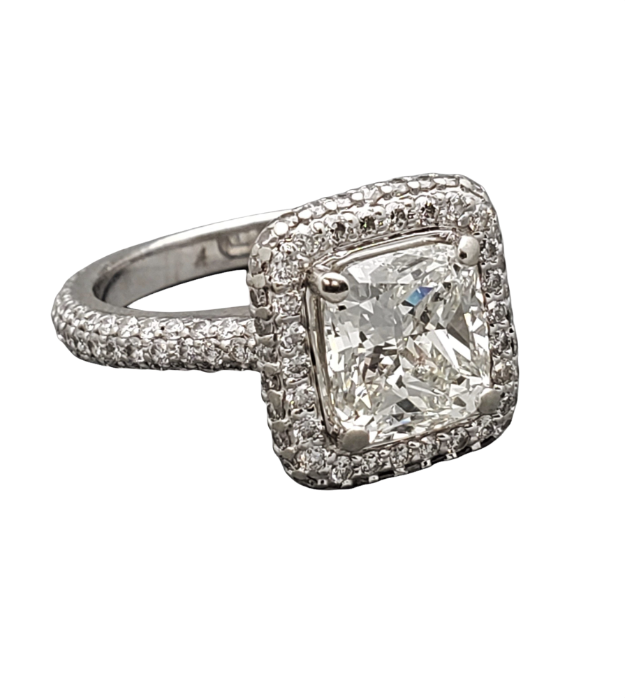 2.30 Carat Cushion Cut Diamond Halo Engagement Ring 14K White Gold