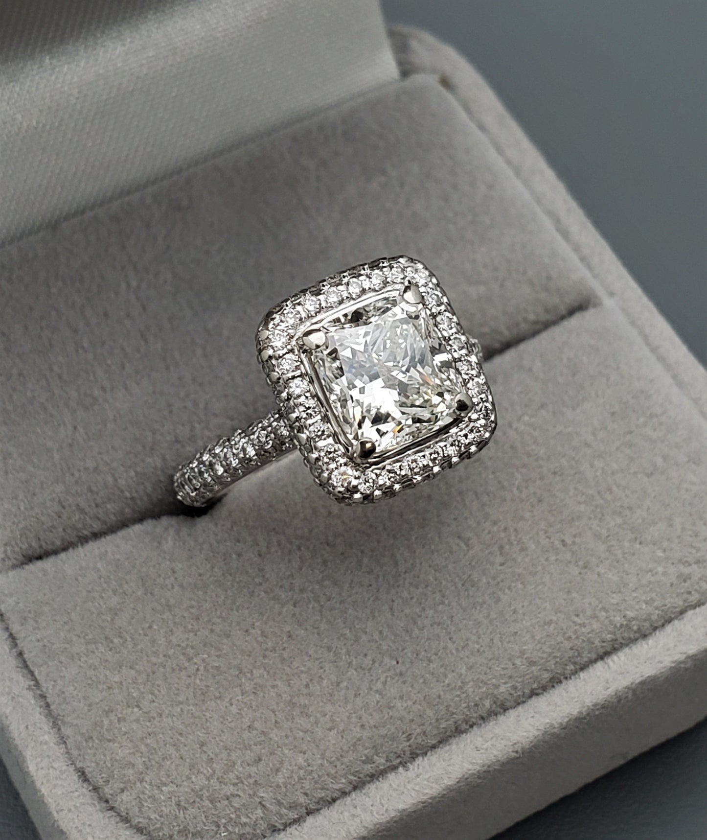 2.30 Carat Cushion Cut Diamond Halo Engagement Ring 14K White Gold