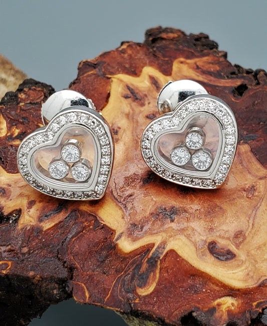 Chopard Happy Diamonds Heart 18K White Gold Pave' Heart Stud Earrings