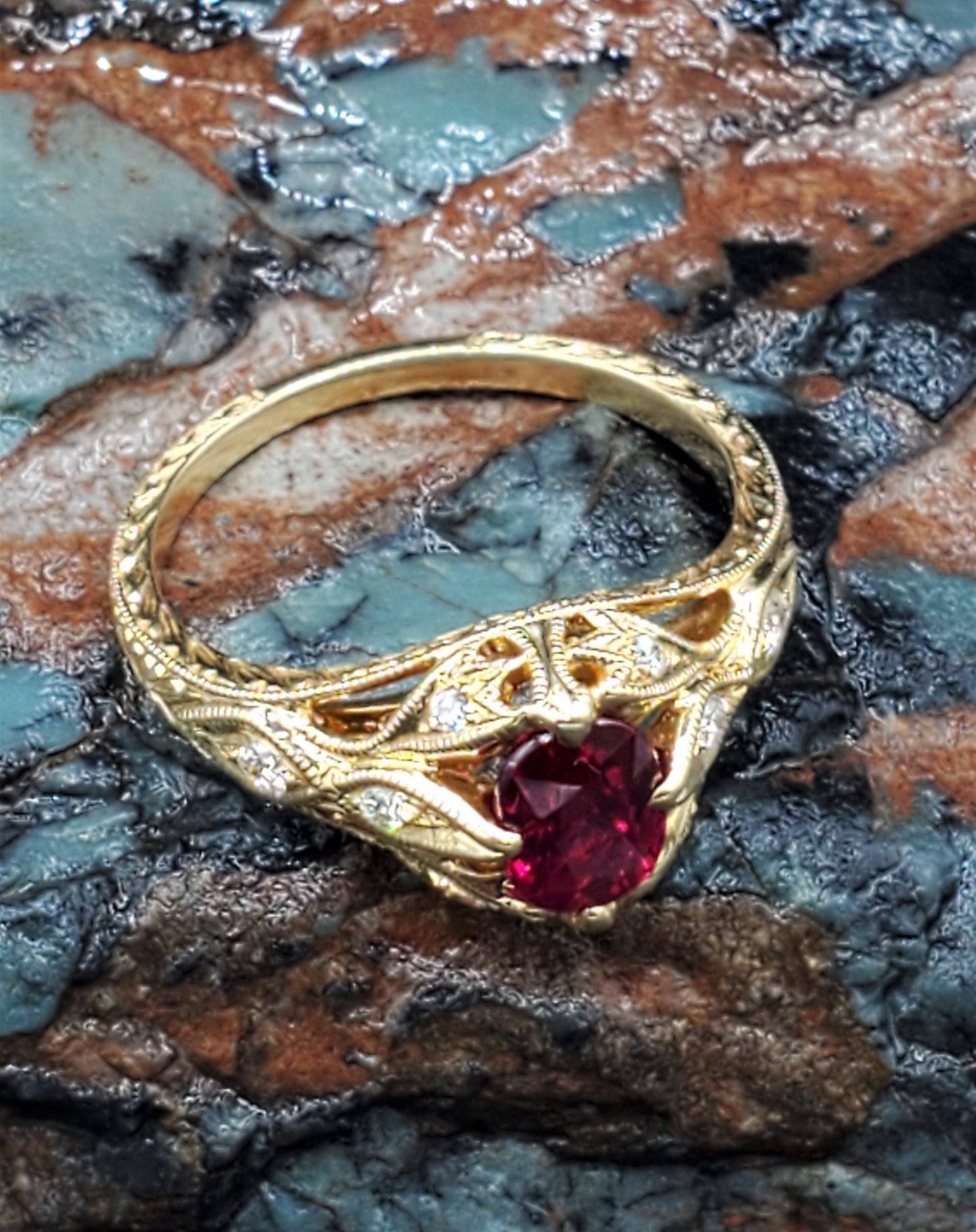 No Heat Natural 1 Carat Oval Ruby Engagement Ring 18K Yellow Gold