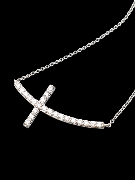 14K White Gold Diamond Cross Necklace