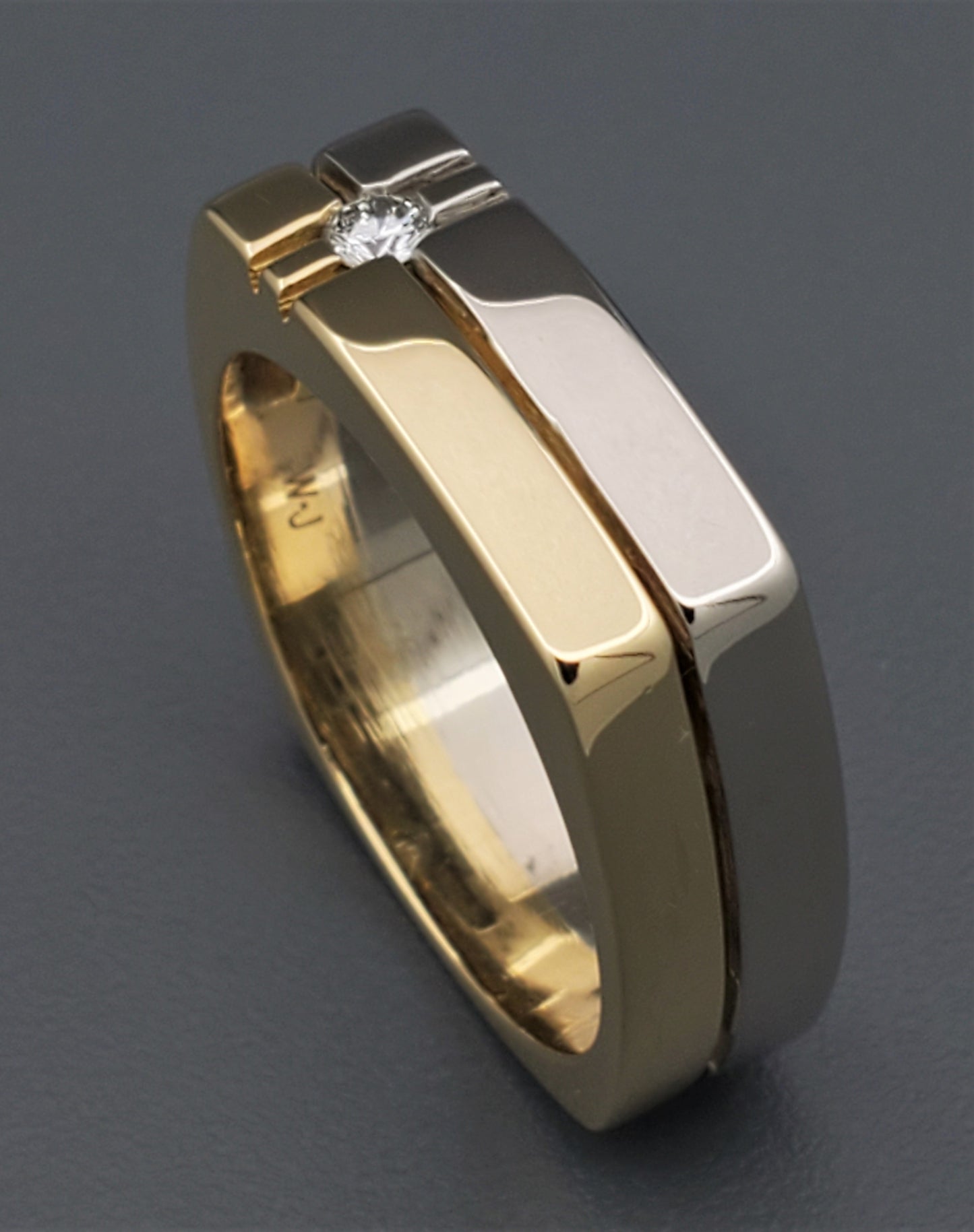 18K Two-Tone Band with Diamond Accent