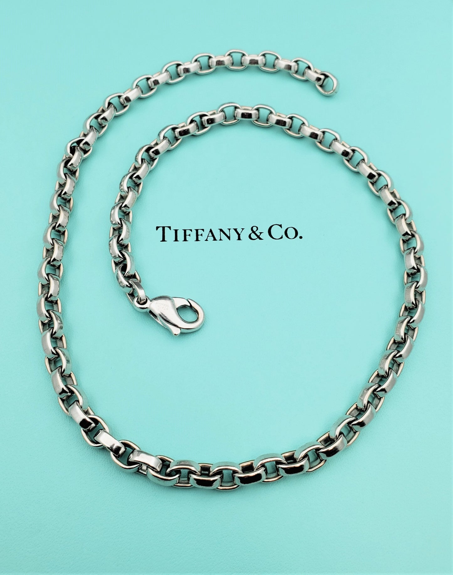 Tiffany & Co. 18K White Gold Oval Link Chain Necklace 20in. 109g.
