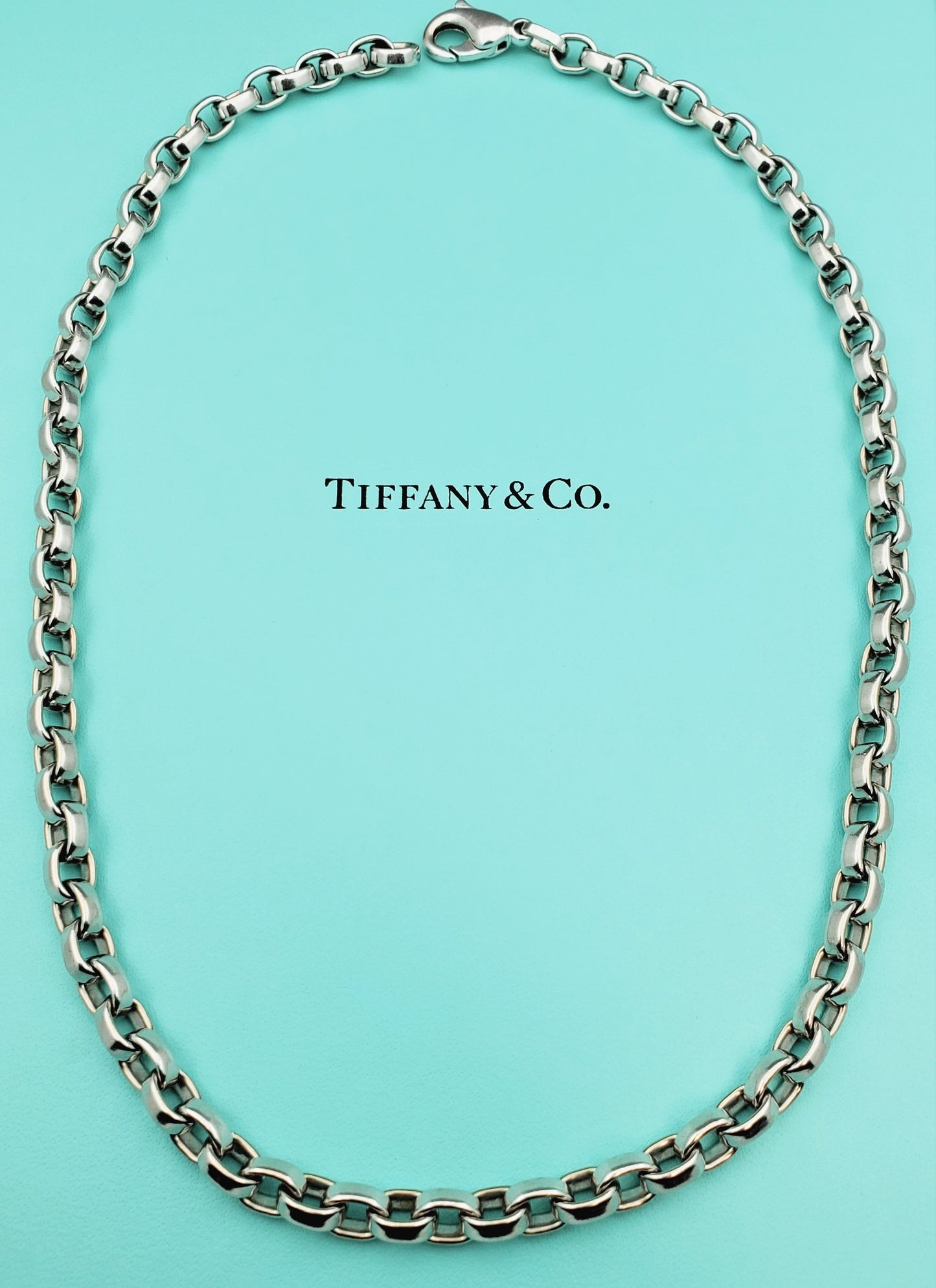 Tiffany & Co. 18K White Gold Oval Link Chain Necklace 20in. 109g.