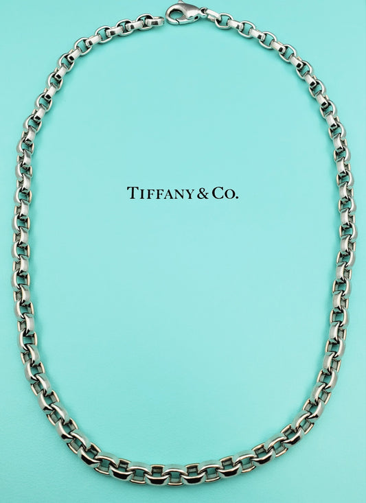 Tiffany & Co. 18K White Gold Oval Link Chain Necklace 20in. 109g.