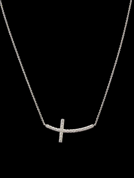 14K White Gold Diamond Cross Necklace