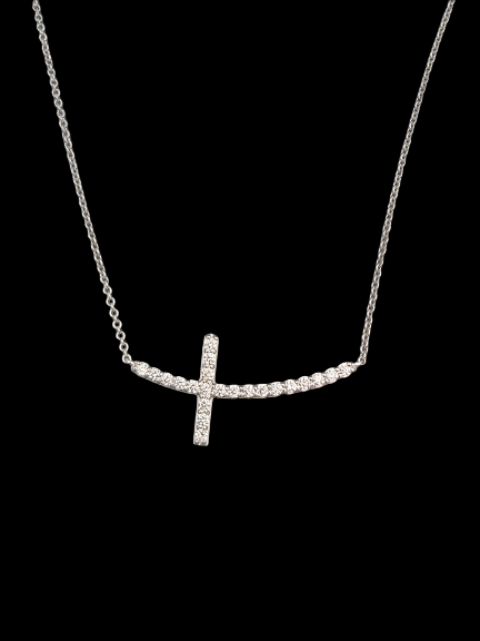 14K White Gold Diamond Cross Necklace