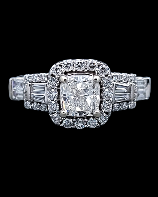1.20 Carat Cushion Cut Diamond Engagement Ring 14K White Gold GIA