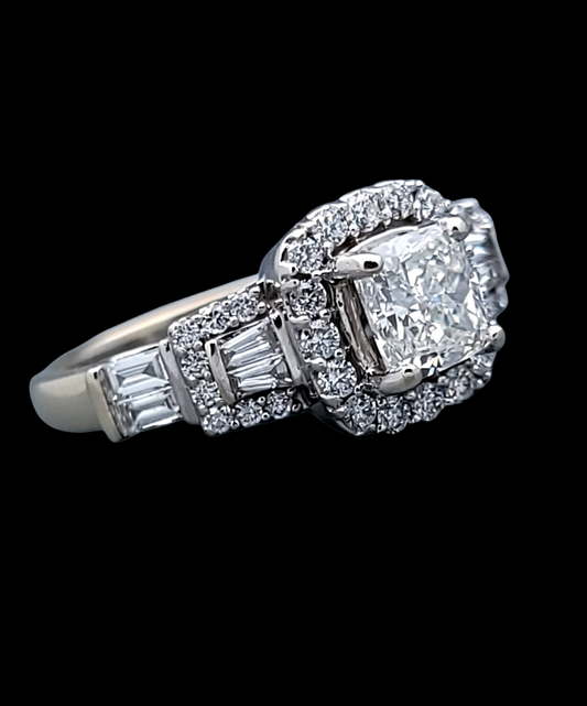 1.20 Carat Cushion Cut Diamond Engagement Ring 14K White Gold GIA