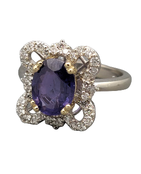 2.31 Carat Purple Blue Sapphire Diamond Ring 14K White Gold