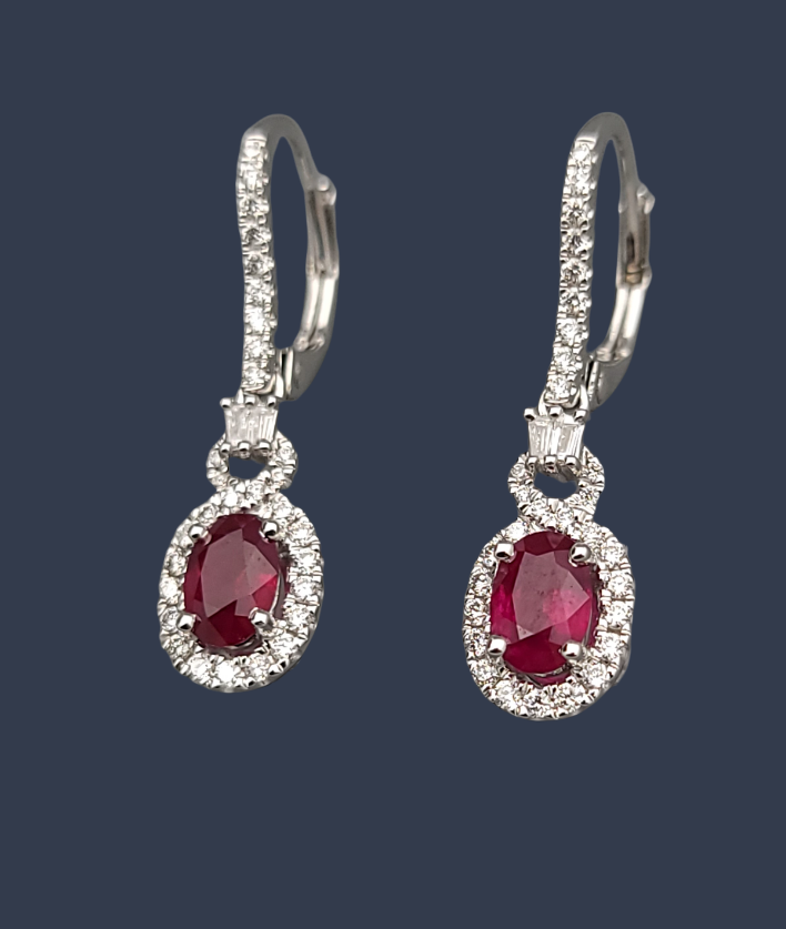 Ruby Diamond Dangle Earrings 14K White Gold