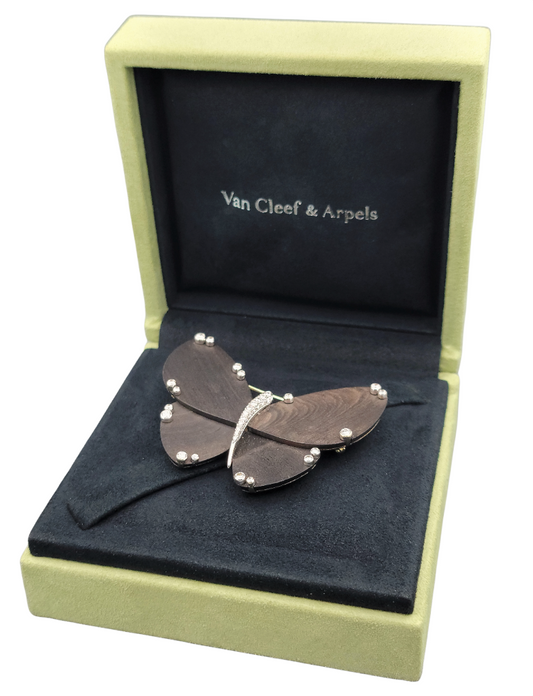 Van Cleef & Arpels Ebony Wood and Diamond Butterfly Brooch