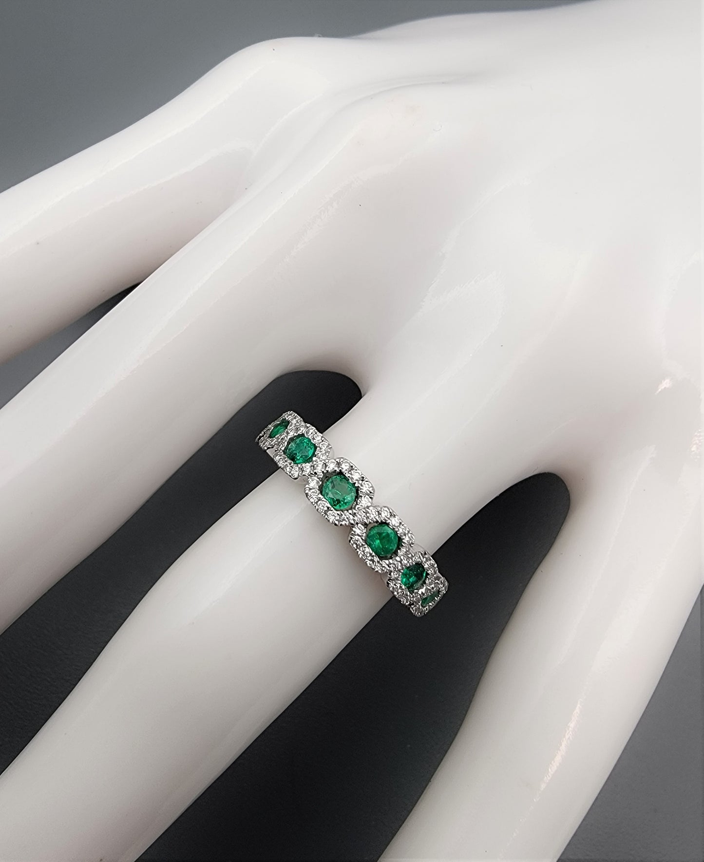 14K White Gold Natural Emerald Diamond Band Ring