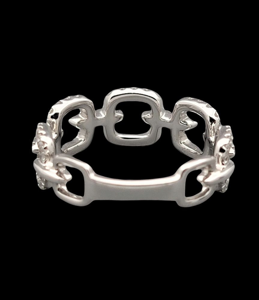 14K White Gold Diamond Link Style Band Ring
