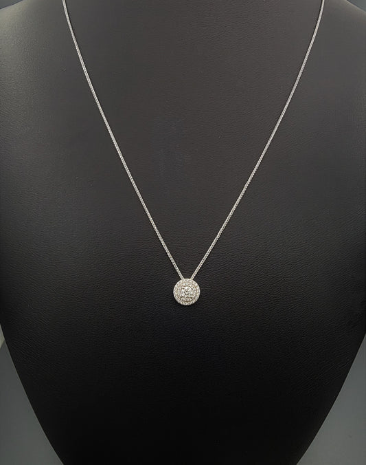 Round Natural Diamond Pendant Necklace with Halo 18K White Gold