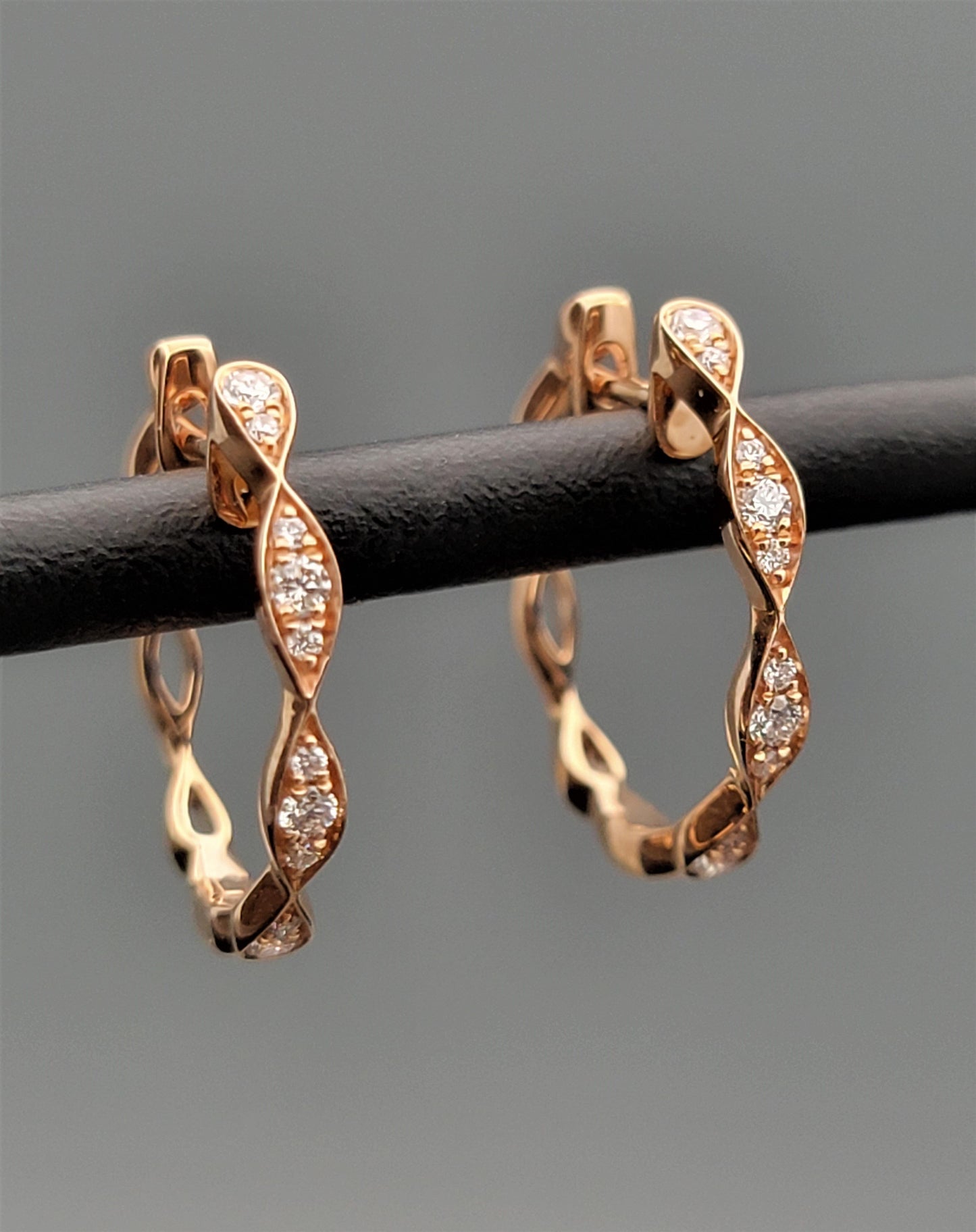 14K Rose Gold Diamond Hoop Earrings