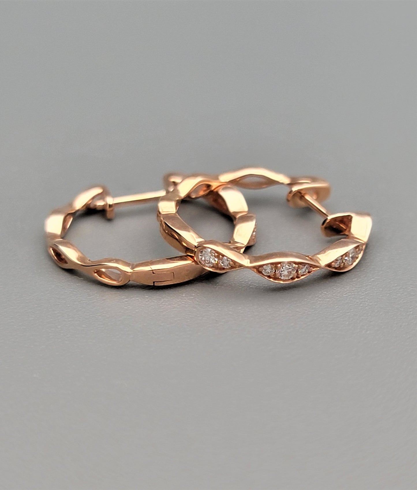 14K Rose Gold Diamond Hoop Earrings