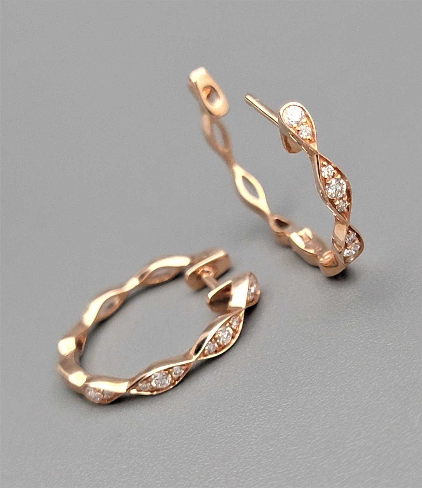 14K Rose Gold Diamond Hoop Earrings