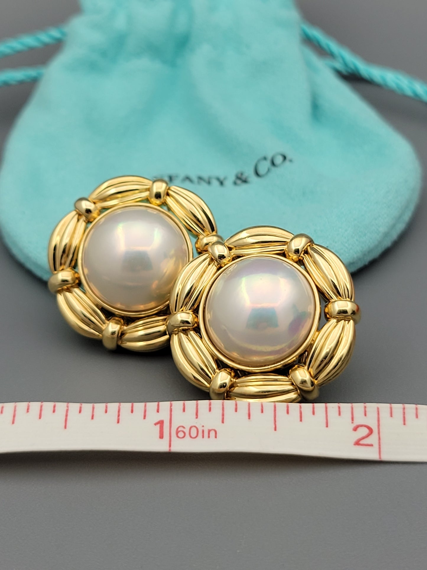 Vintage Tiffany & Co. Mabe Pearl Large Earrings 18K Solid Yellow Gold