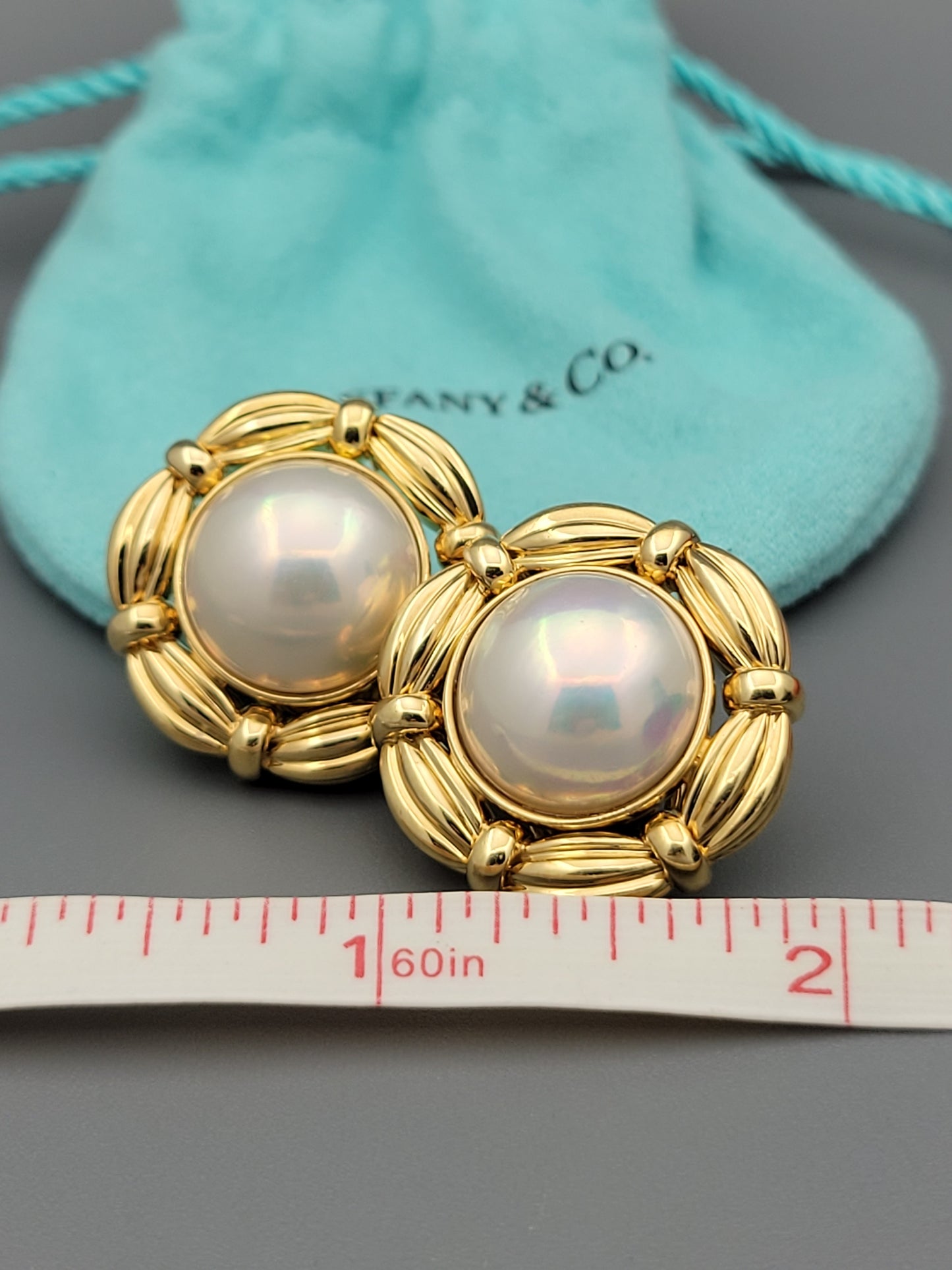 Vintage Tiffany & Co. Mabe Pearl Large Earrings 18K Solid Yellow Gold