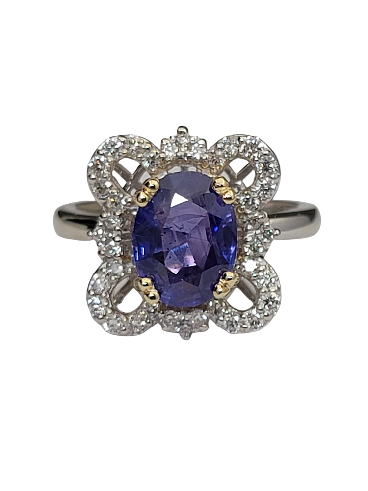 2.31 Carat Purple Blue Sapphire Diamond Ring 14K White Gold