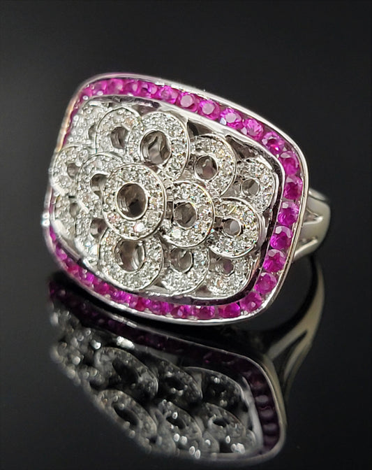 Le Vian 18K White Gold Large Diamond & Ruby Ring