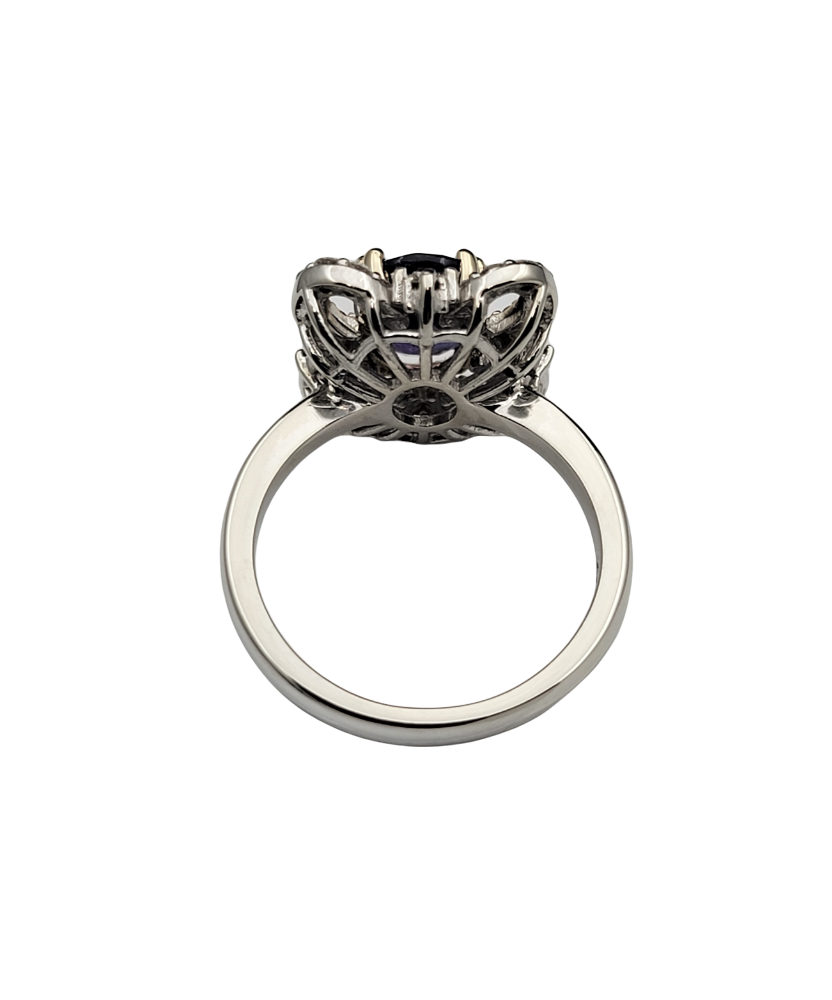 2.31 Carat Purple Blue Sapphire Diamond Ring 14K White Gold
